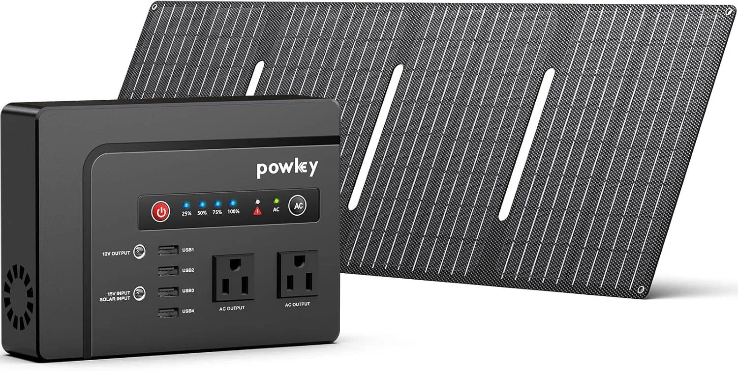 Powkey 200W Portable Solar Generator with 40W Panel
