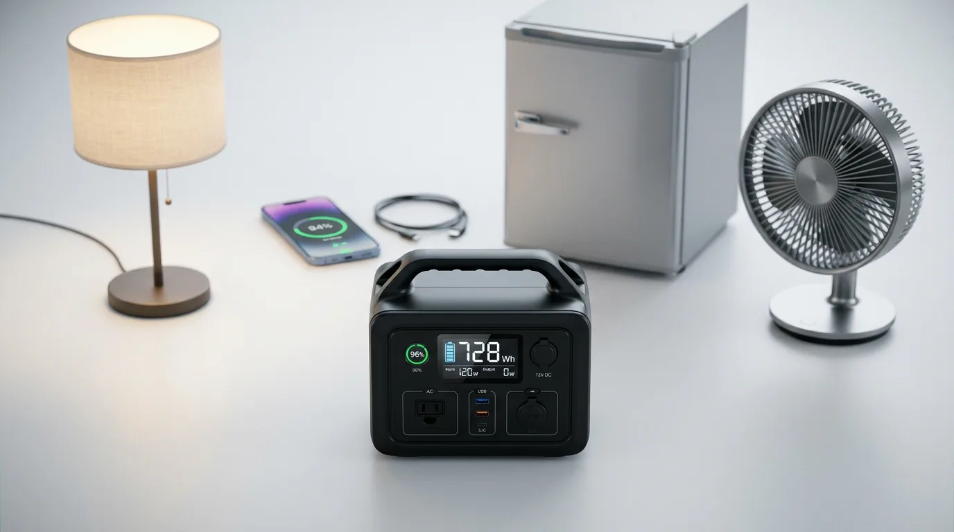 Diagram showing the relationship between watts, watt-hours, volts, and amps for portable power stations